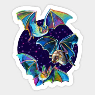 Psychedelic Bat Trio Pattern on Blue Sticker